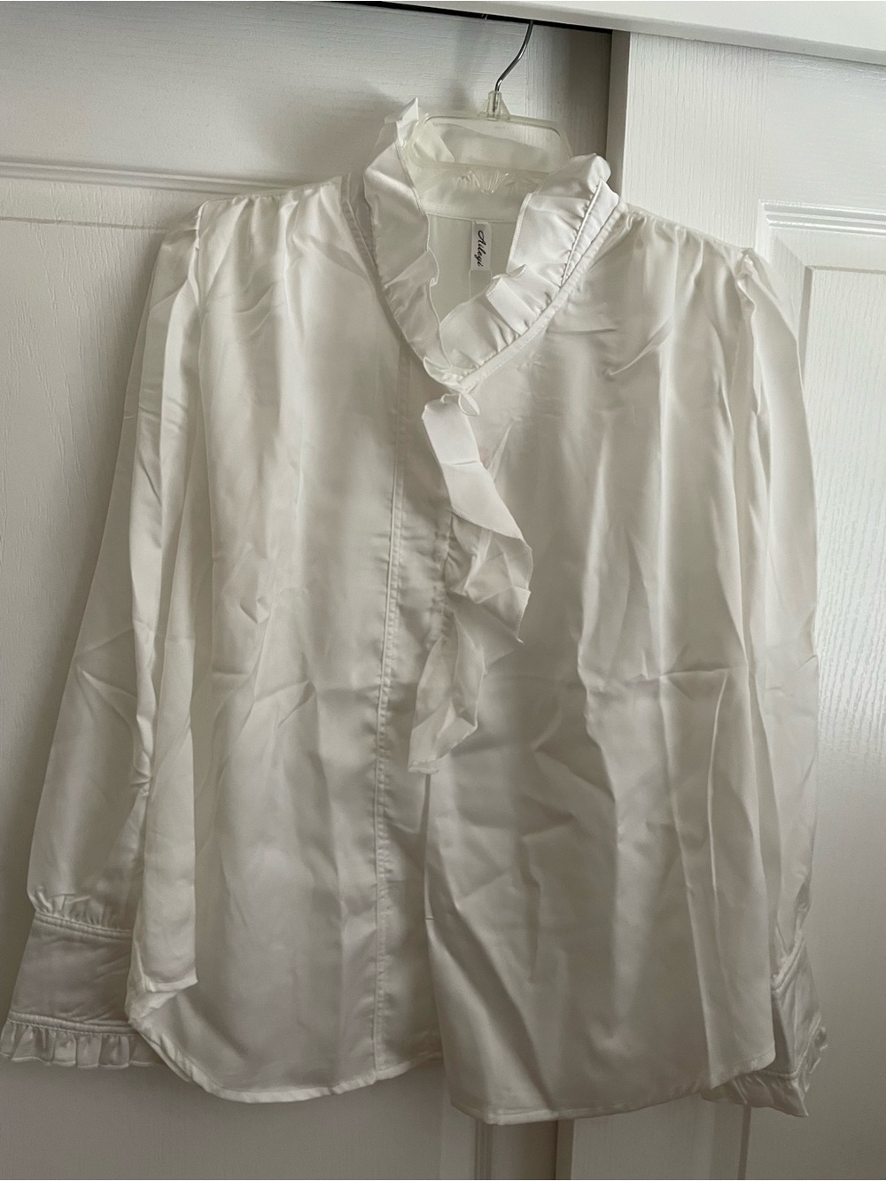 NWT white ruffle blouse long sleeve Asian sizing XL